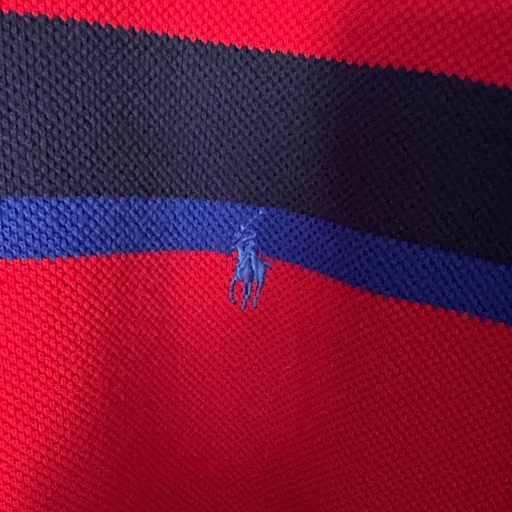 Polo by Ralph Lauren Men's Bold Red and Navy Striped Polo - Picture 3 of 4